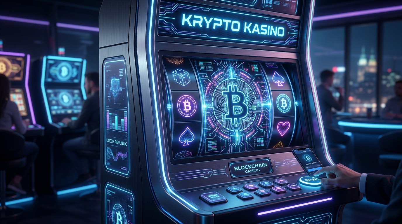 Futuristické zobrazení Bitcoinu v herním automatu